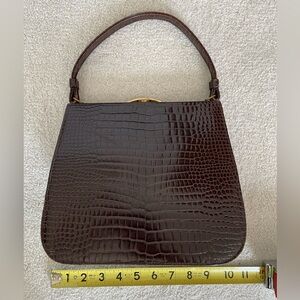 Vintage Lesca 1950s Brown Crocodile-Embossed Handbag